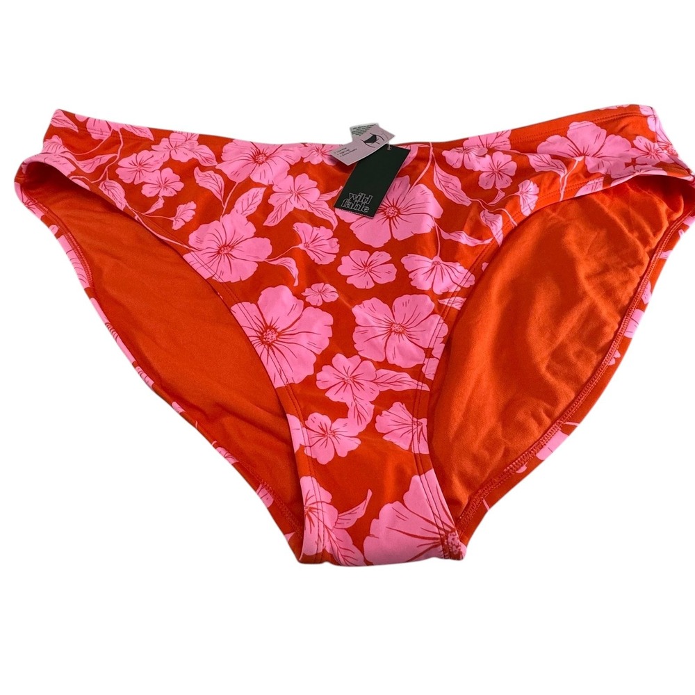 Wild Fable Orange Bikini Bottoms with Pink Floral Print Womans size 3X